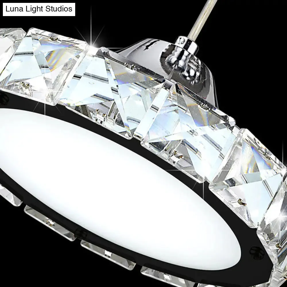 Modern Crystal Embedded LED Pendant Ceiling Light with Chrome Finish