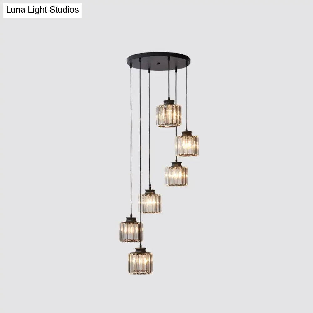 Modern Prismatic Crystal Cylindrical Pendant Ceiling Light for Stairway