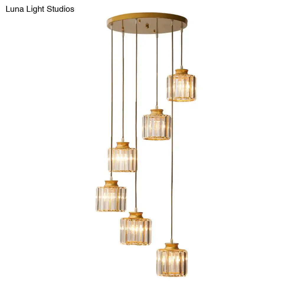 Modern Prismatic Crystal Cylindrical Pendant Ceiling Light for Stairway