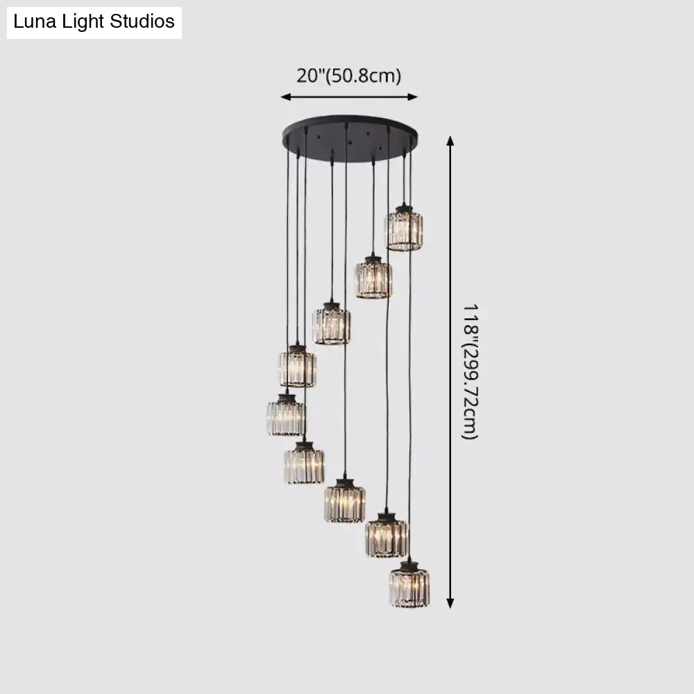 Modern Prismatic Crystal Cylindrical Pendant Ceiling Light for Stairway