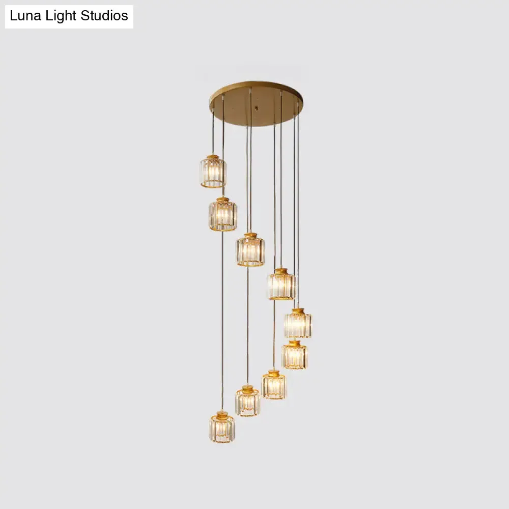 Modern Prismatic Crystal Cylindrical Pendant Ceiling Light for Stairway