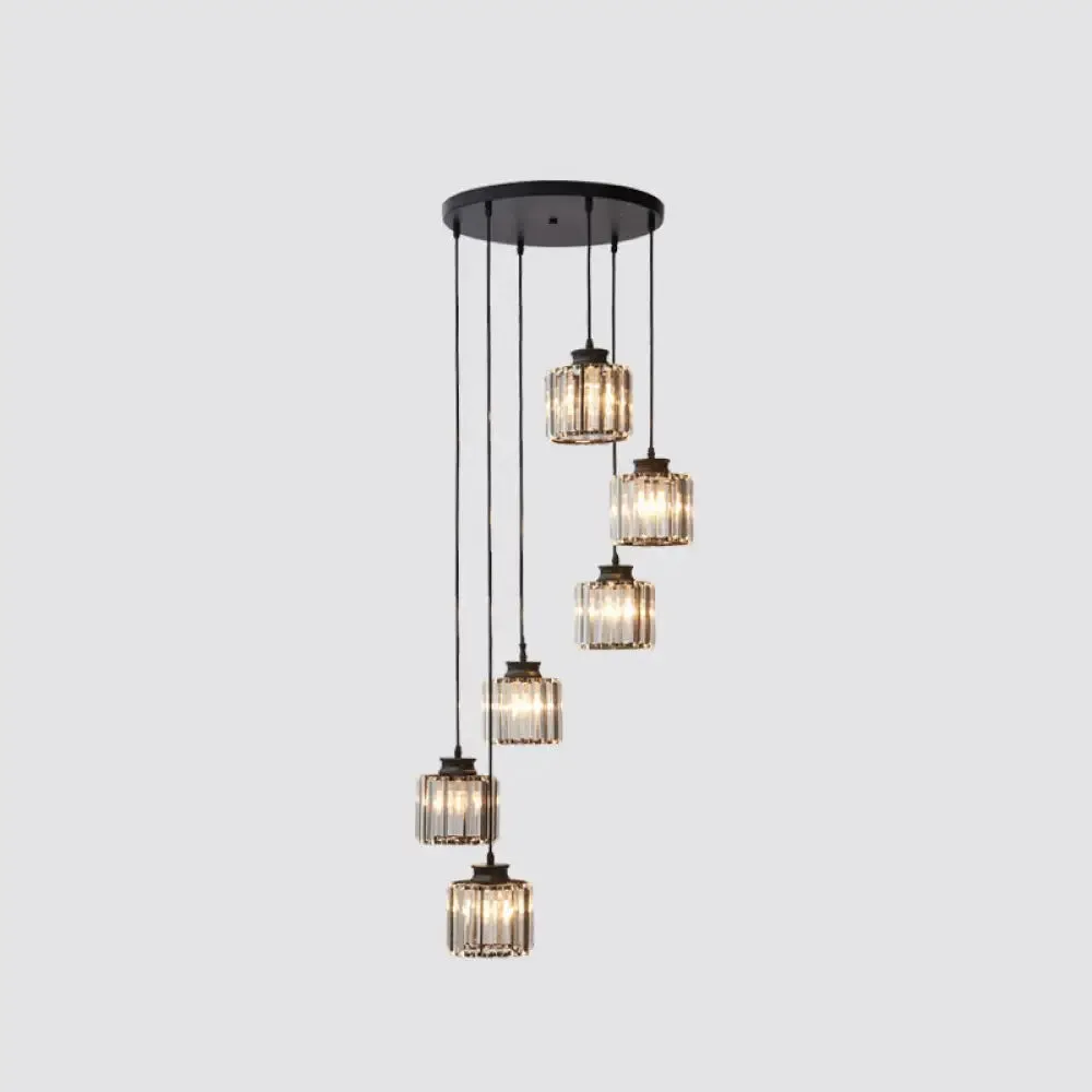 Modern Prismatic Crystal Cylindrical Pendant Ceiling Light for Stairway