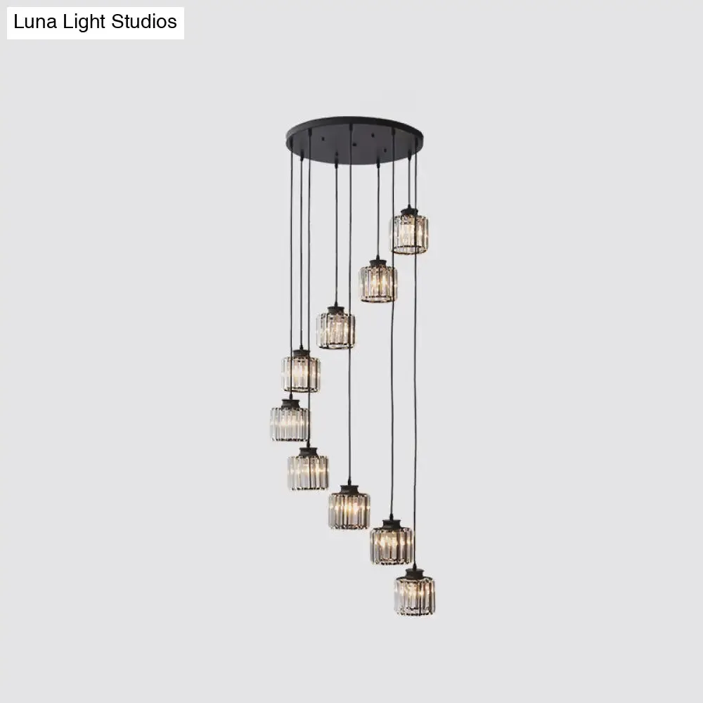 Modern Prismatic Crystal Cylindrical Pendant Ceiling Light for Stairway