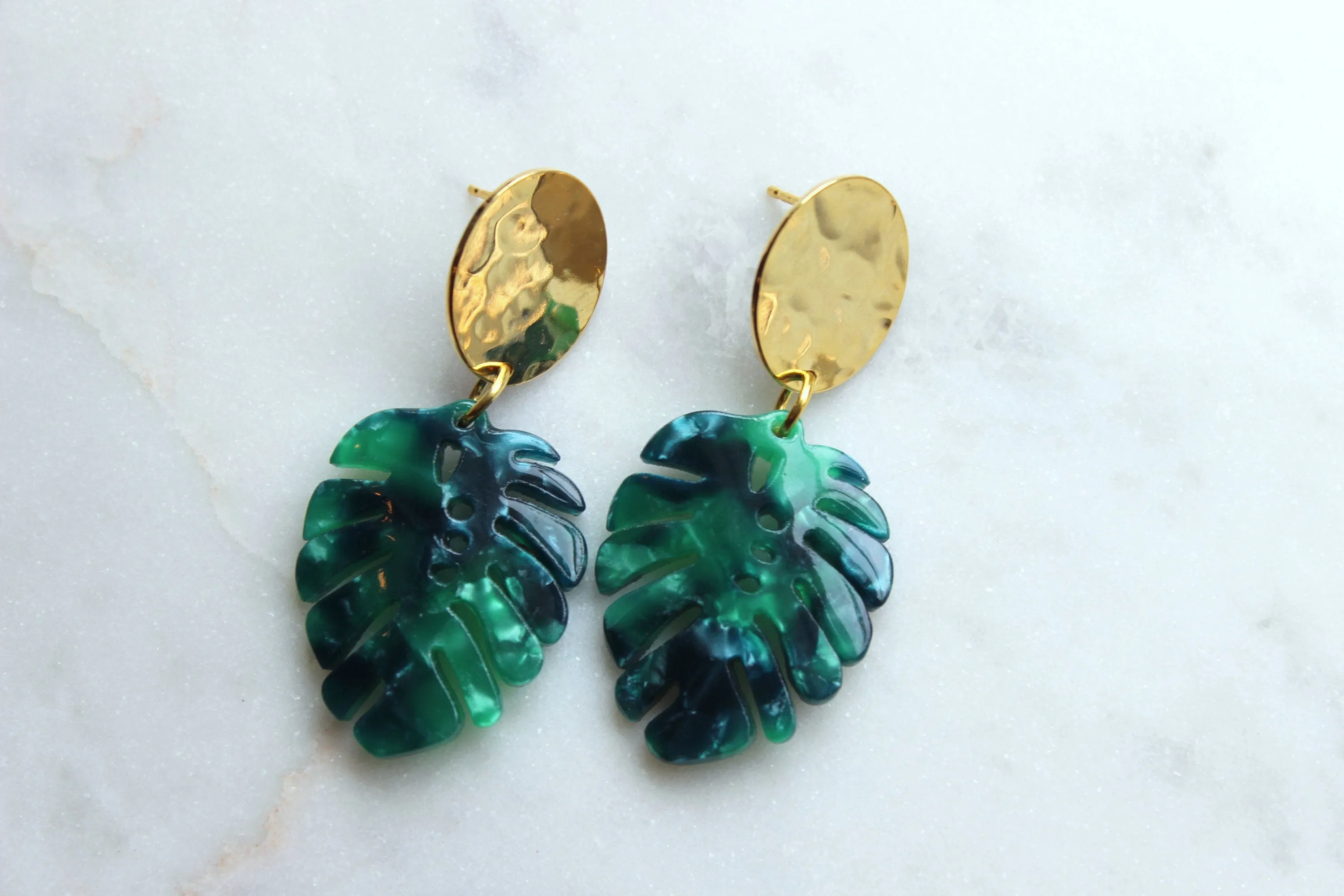 Monstera Leaf Earrings, Monstera Jewelry, Monstera Leaf, Resin Earrings, Gold Acrylic Earrings Statement Earrings Leaf Jewelry Stud Earrings