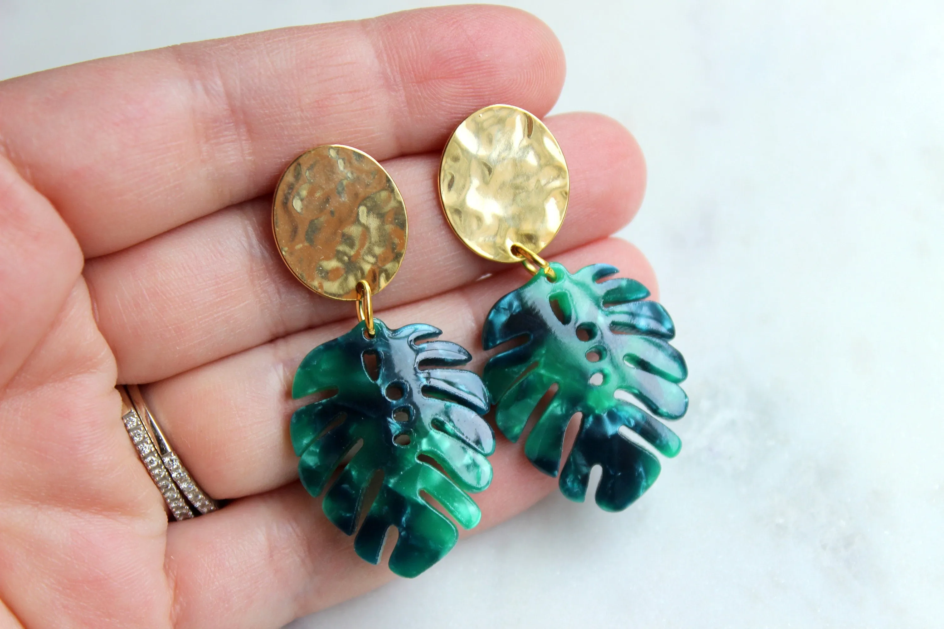 Monstera Leaf Earrings, Monstera Jewelry, Monstera Leaf, Resin Earrings, Gold Acrylic Earrings Statement Earrings Leaf Jewelry Stud Earrings