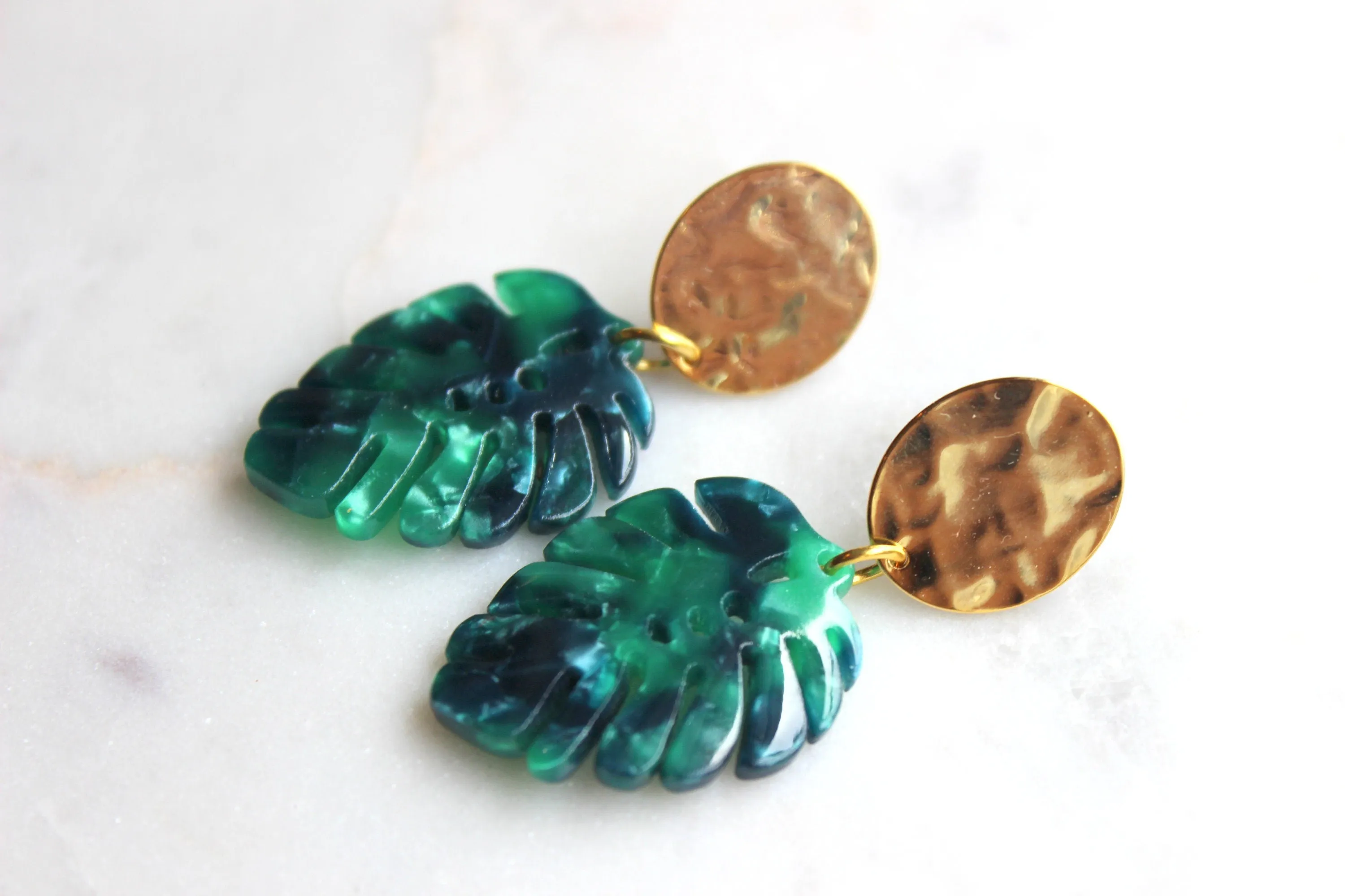 Monstera Leaf Earrings, Monstera Jewelry, Monstera Leaf, Resin Earrings, Gold Acrylic Earrings Statement Earrings Leaf Jewelry Stud Earrings