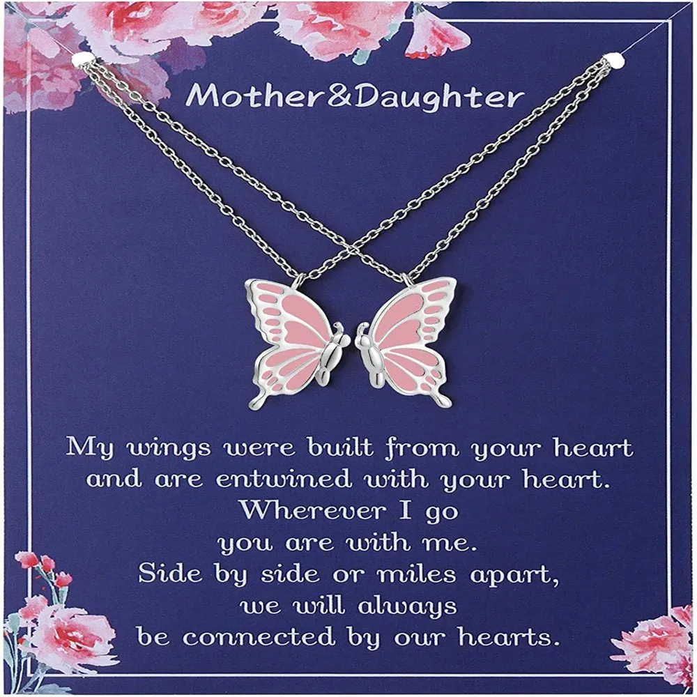 Mother Daughter Butterfly Necklaces, Matching Mommy and Me Butterfly Pendant Necklace Set for 2, Mom Daughter Chain Jewelry, Mother's Day Gift (Gold)