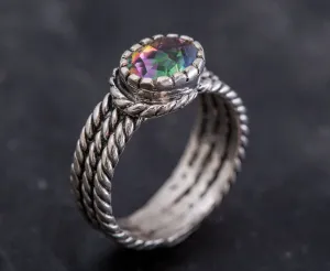 Mystic Topaz Ring - Silver Rope Band - Wide Purple Ring