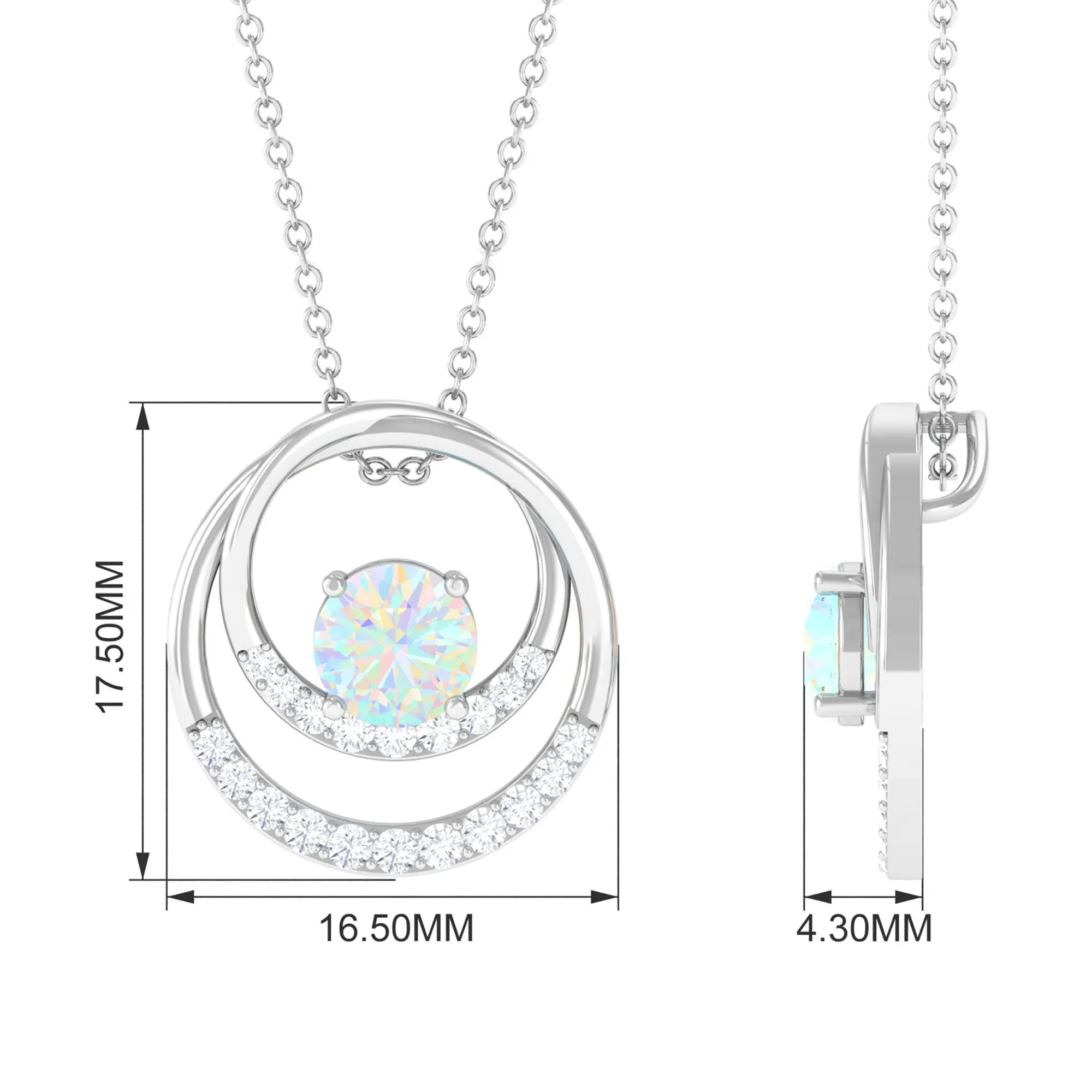 Natural Ethiopian Opal Double Circle Pendant Necklace with Diamond