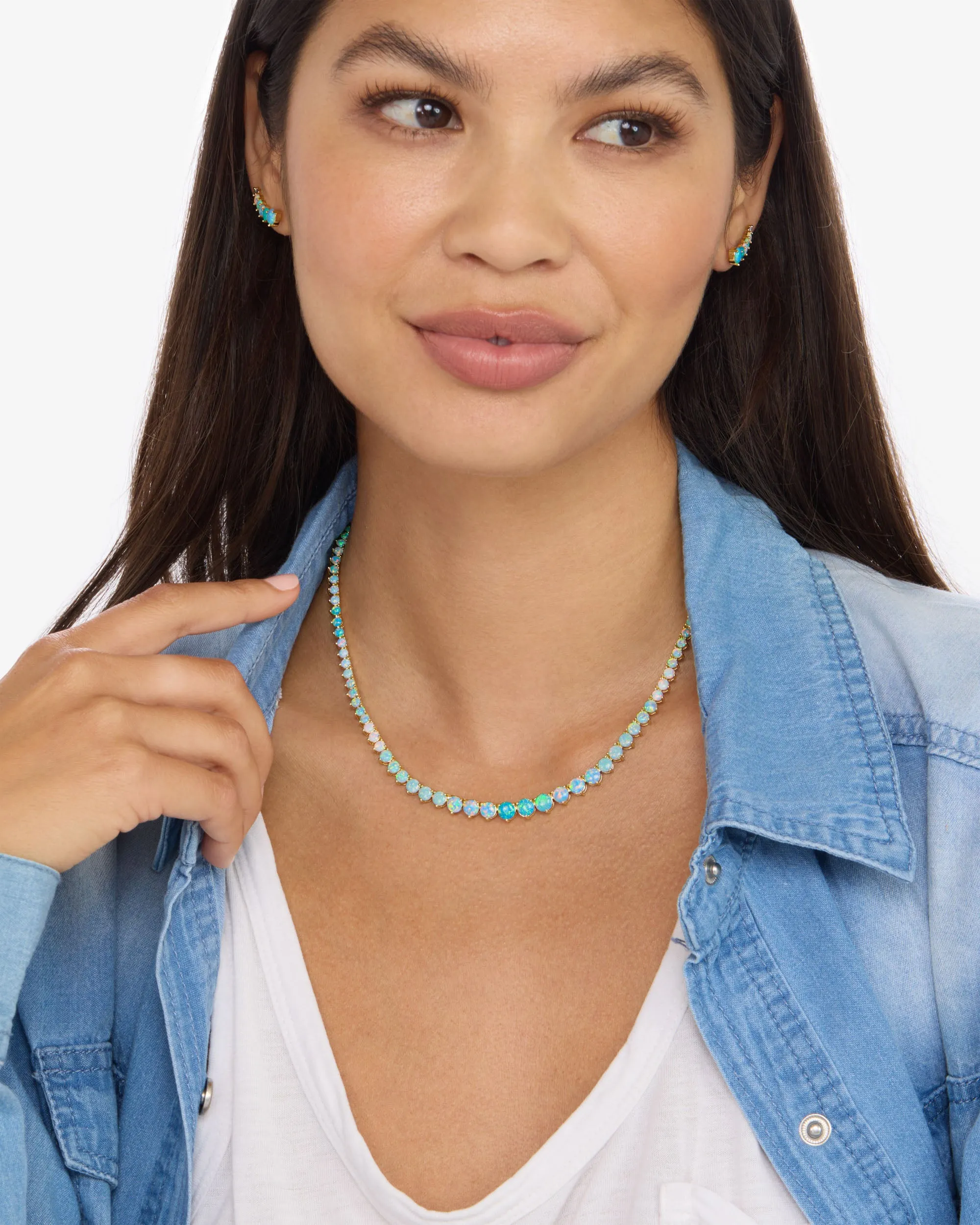 Not Your Basic Graduated Ombré Tennis Necklace 16" - Gold|Blue Opal Ombré