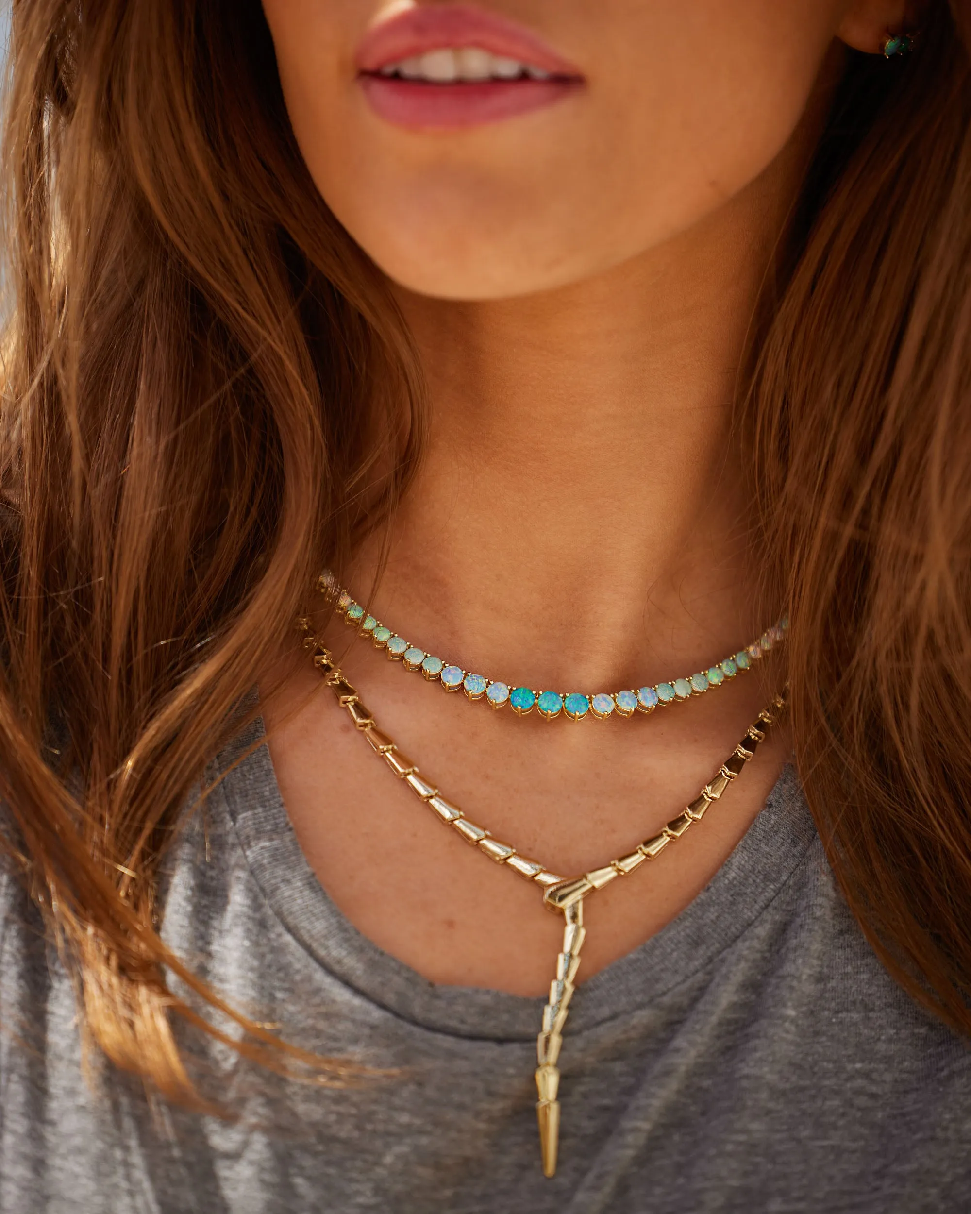 Not Your Basic Graduated Ombré Tennis Necklace 16" - Gold|Blue Opal Ombré