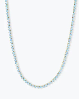 Not Your Basic Tennis Necklace 18" - Gold|Blue Opal