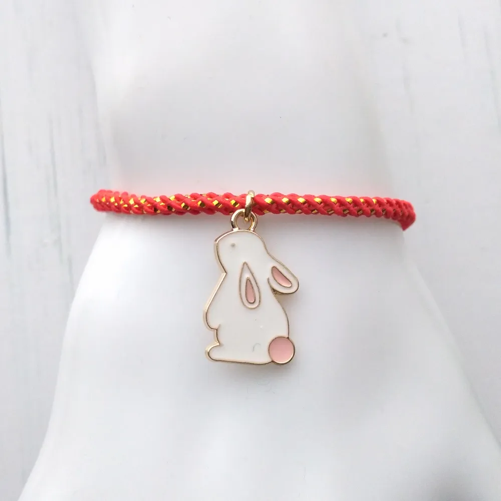 Olivia 2 White Bunny Metallic Cord Slider Bracelet