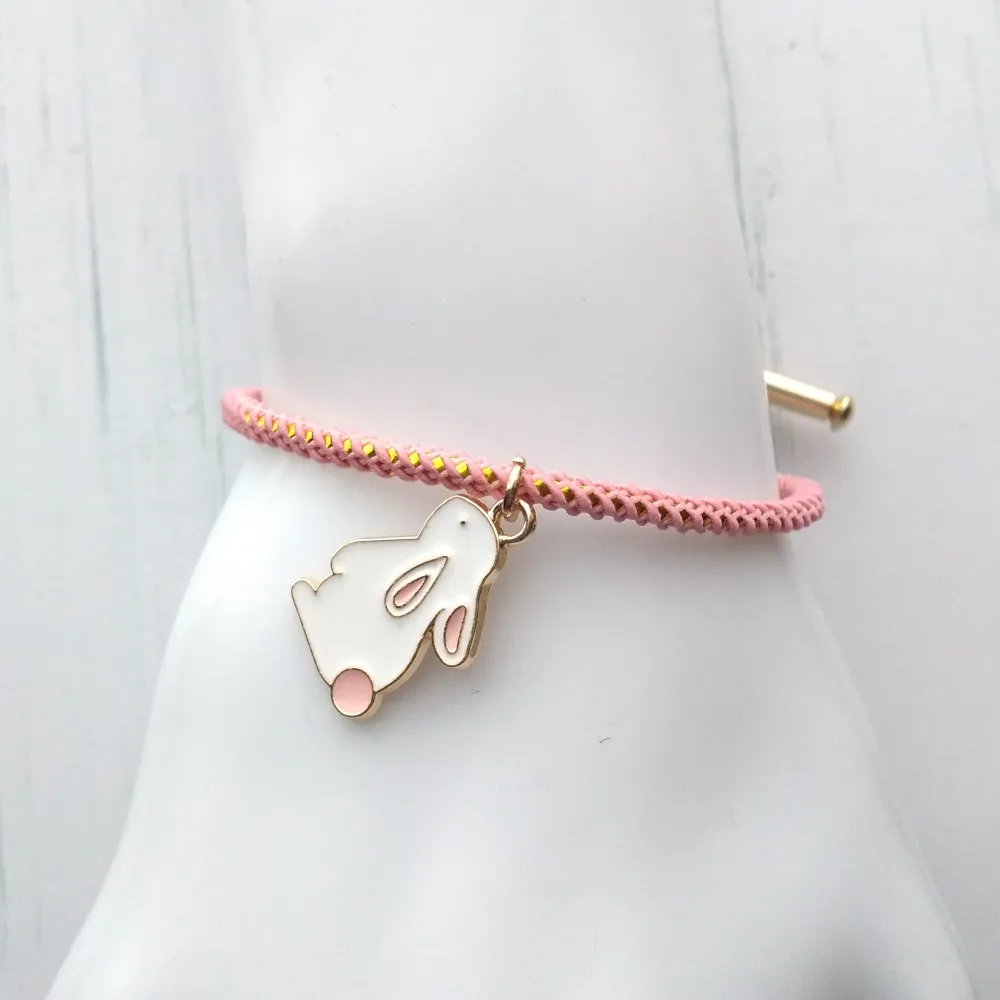 Olivia 2 White Bunny Metallic Cord Slider Bracelet