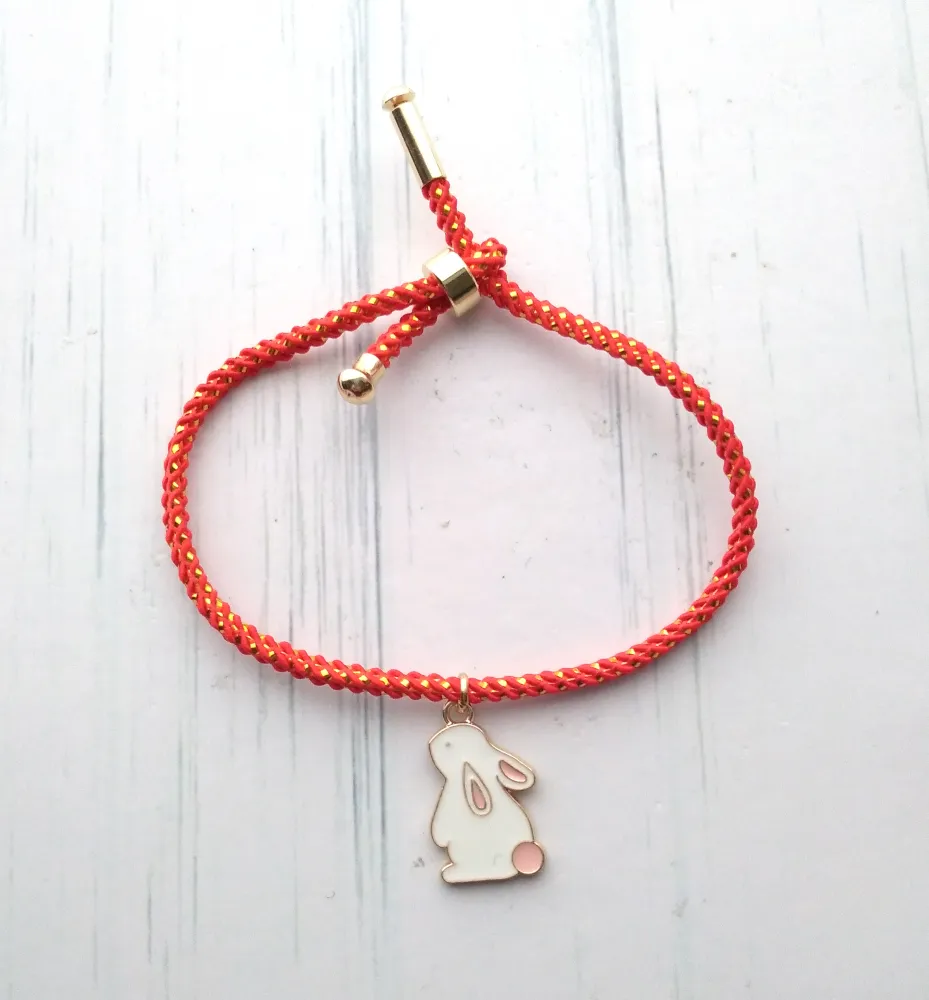 Olivia 2 White Bunny Metallic Cord Slider Bracelet