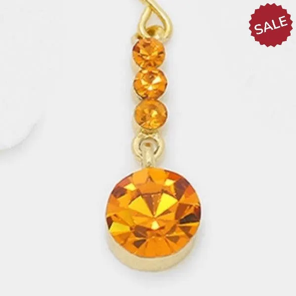 Orange Crystal Gold Evening Dangle Earrings