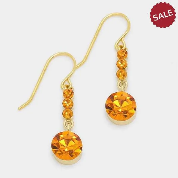 Orange Crystal Gold Evening Dangle Earrings