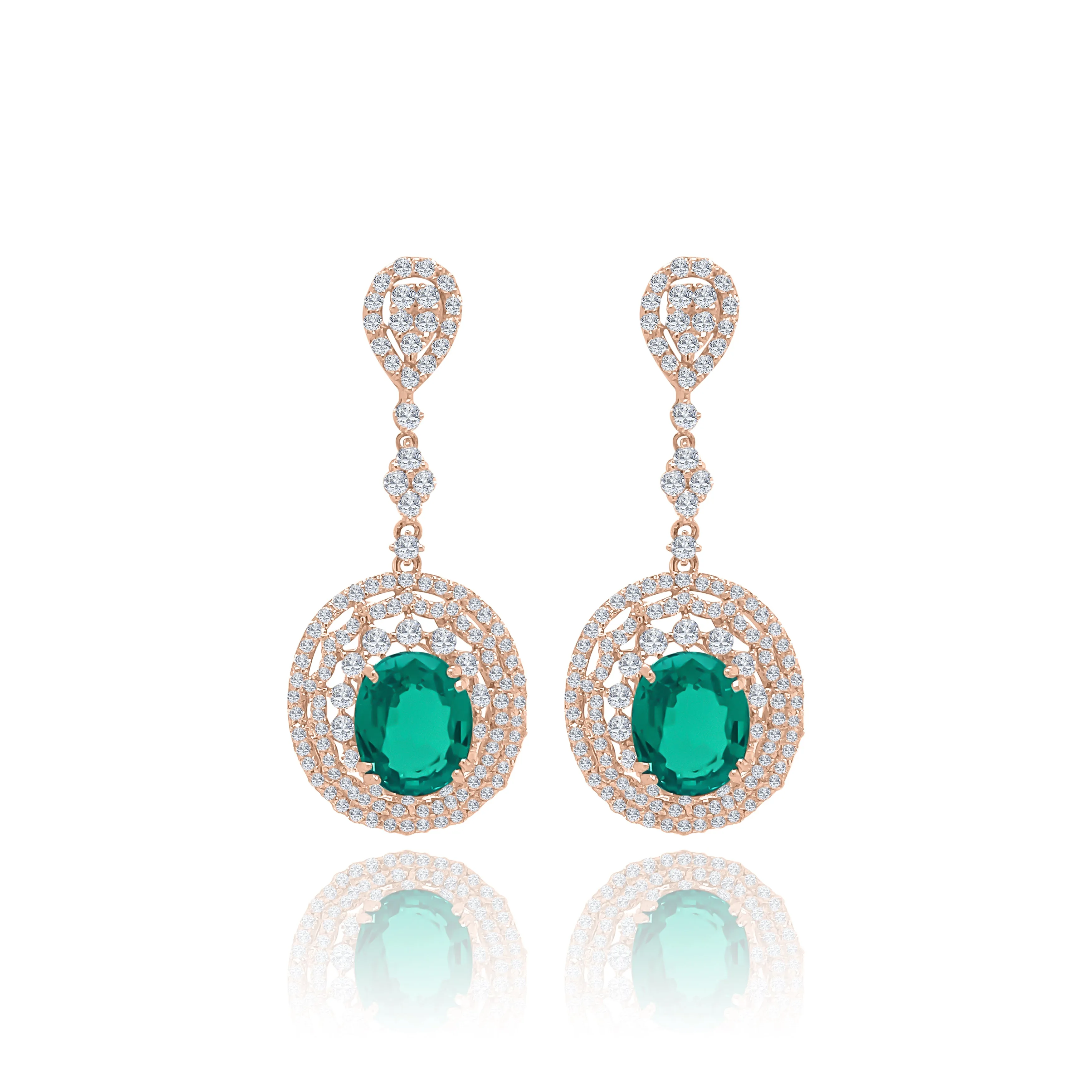 Oval cut Emeralds & Diamonds "Elianna" Earrings