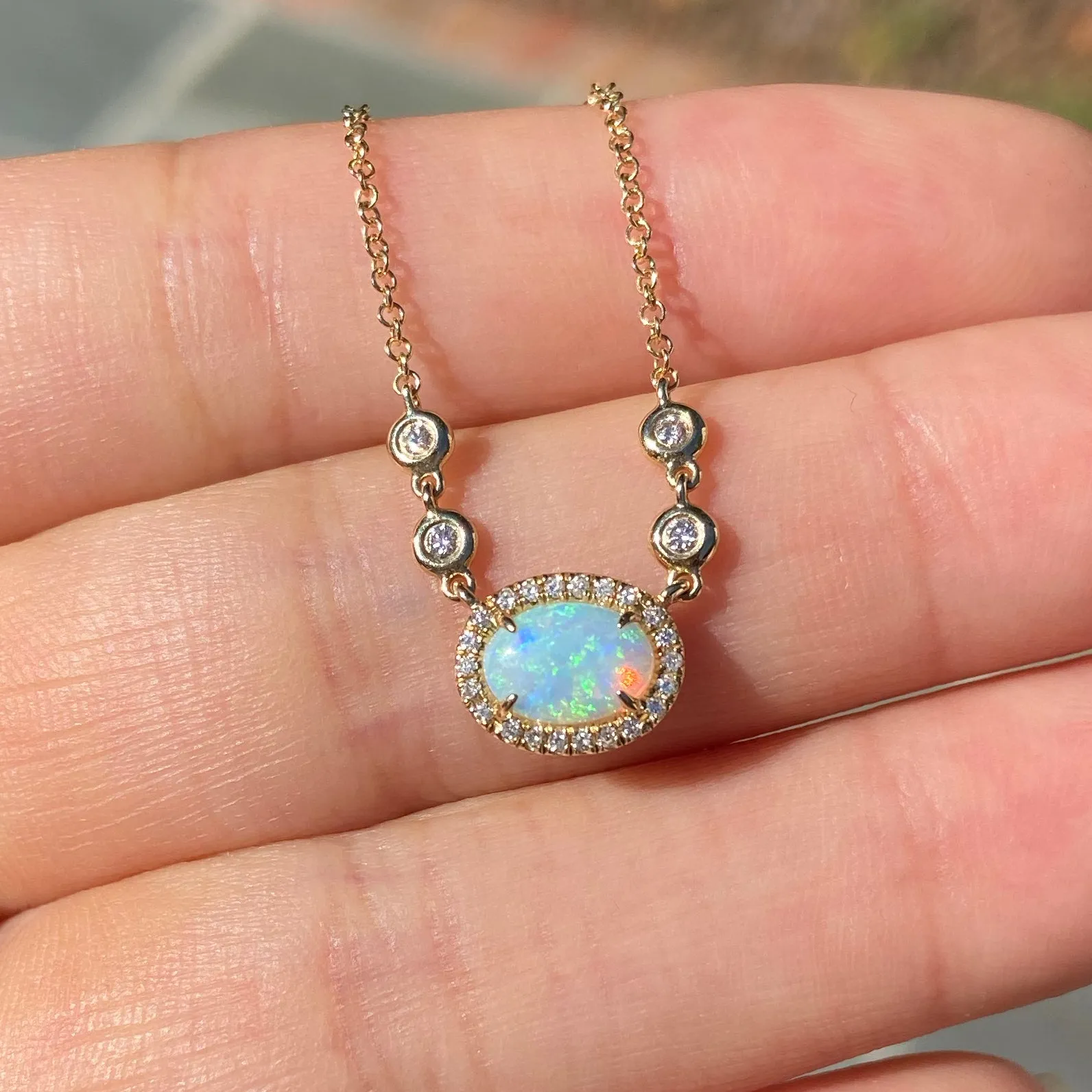 Oval Opal and Diamonds Necklace