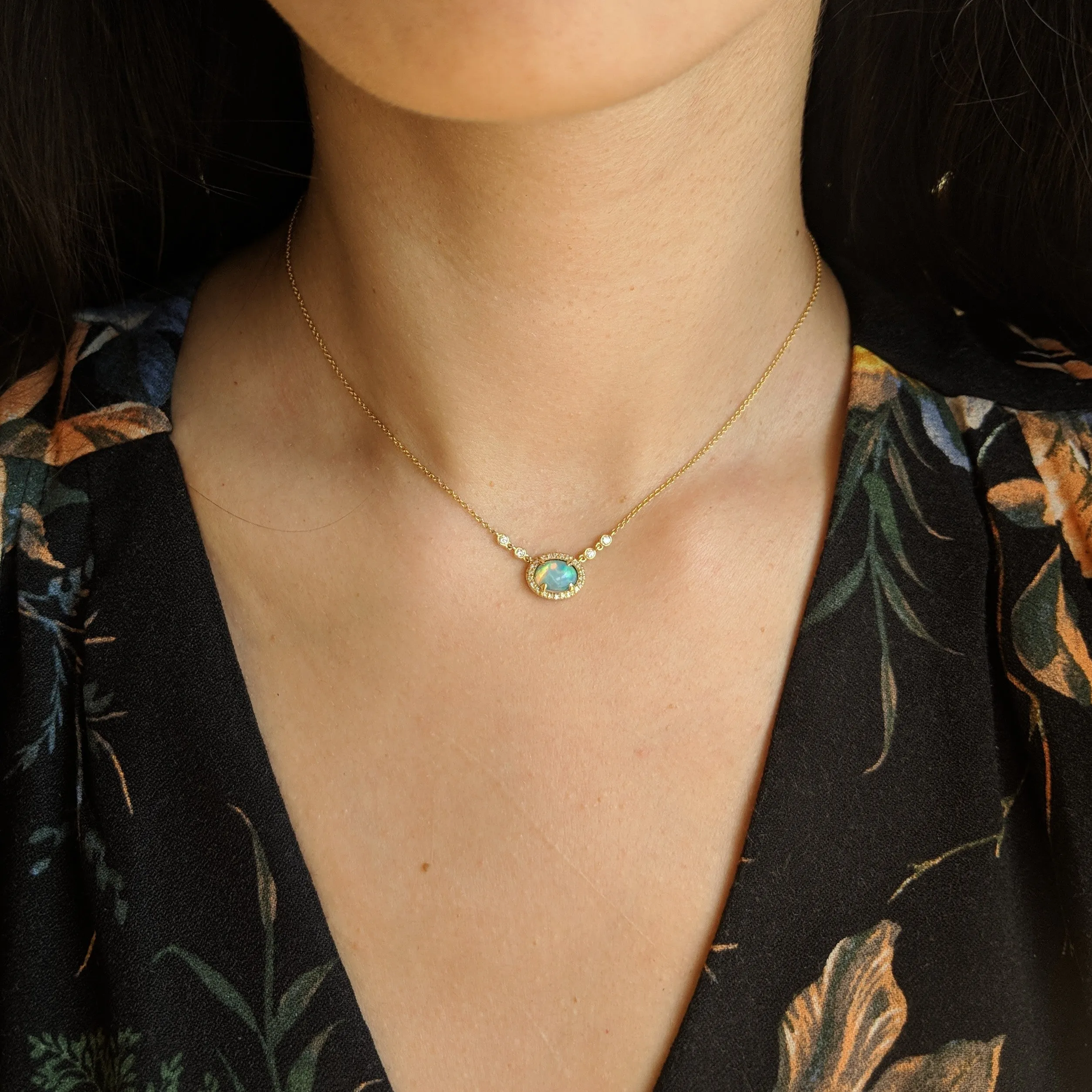 Oval Opal and Diamonds Necklace