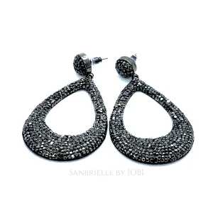 Oversize Black Turkish Crystal Drop Earrings for Women