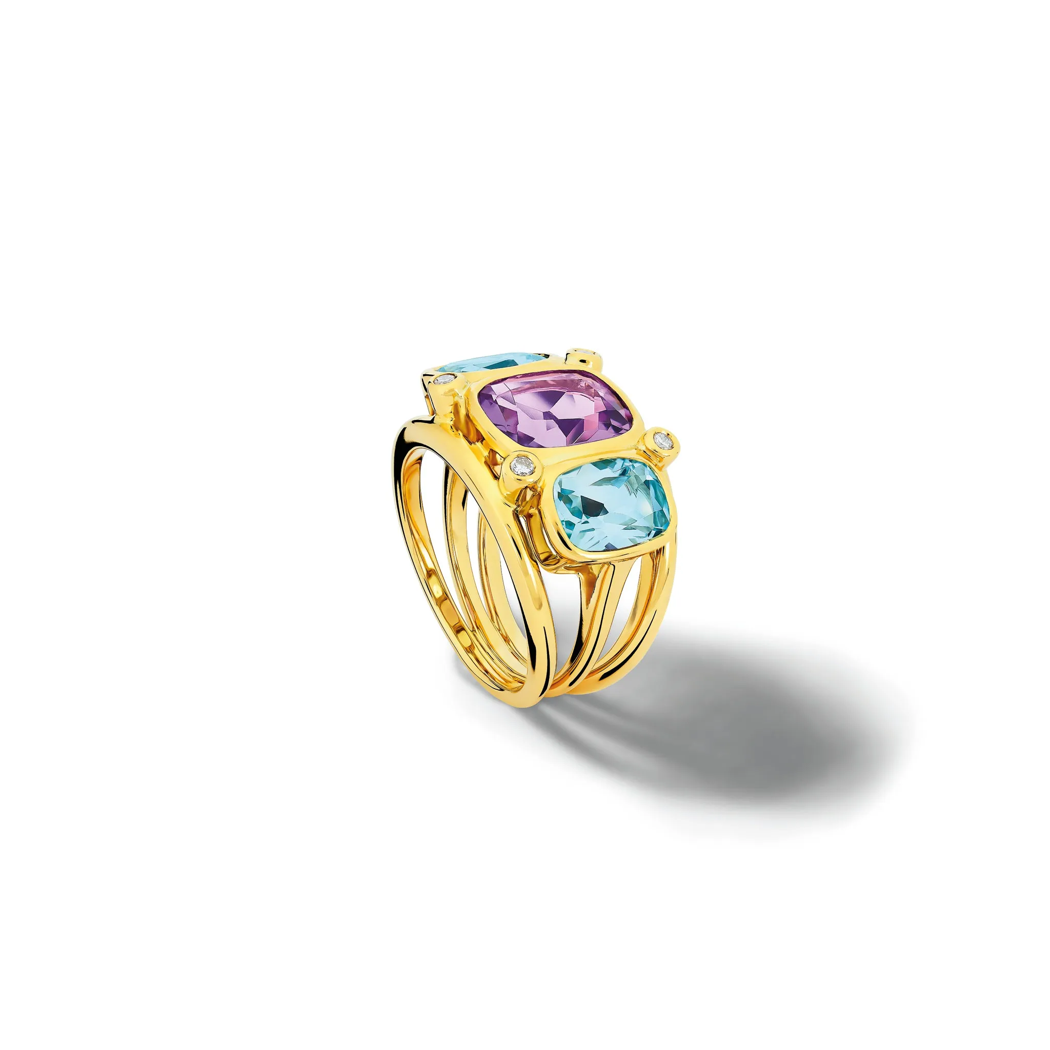 Ozymandias Ring 18ct Yellow Gold - Amethyst, Blue Topaz & Diamond