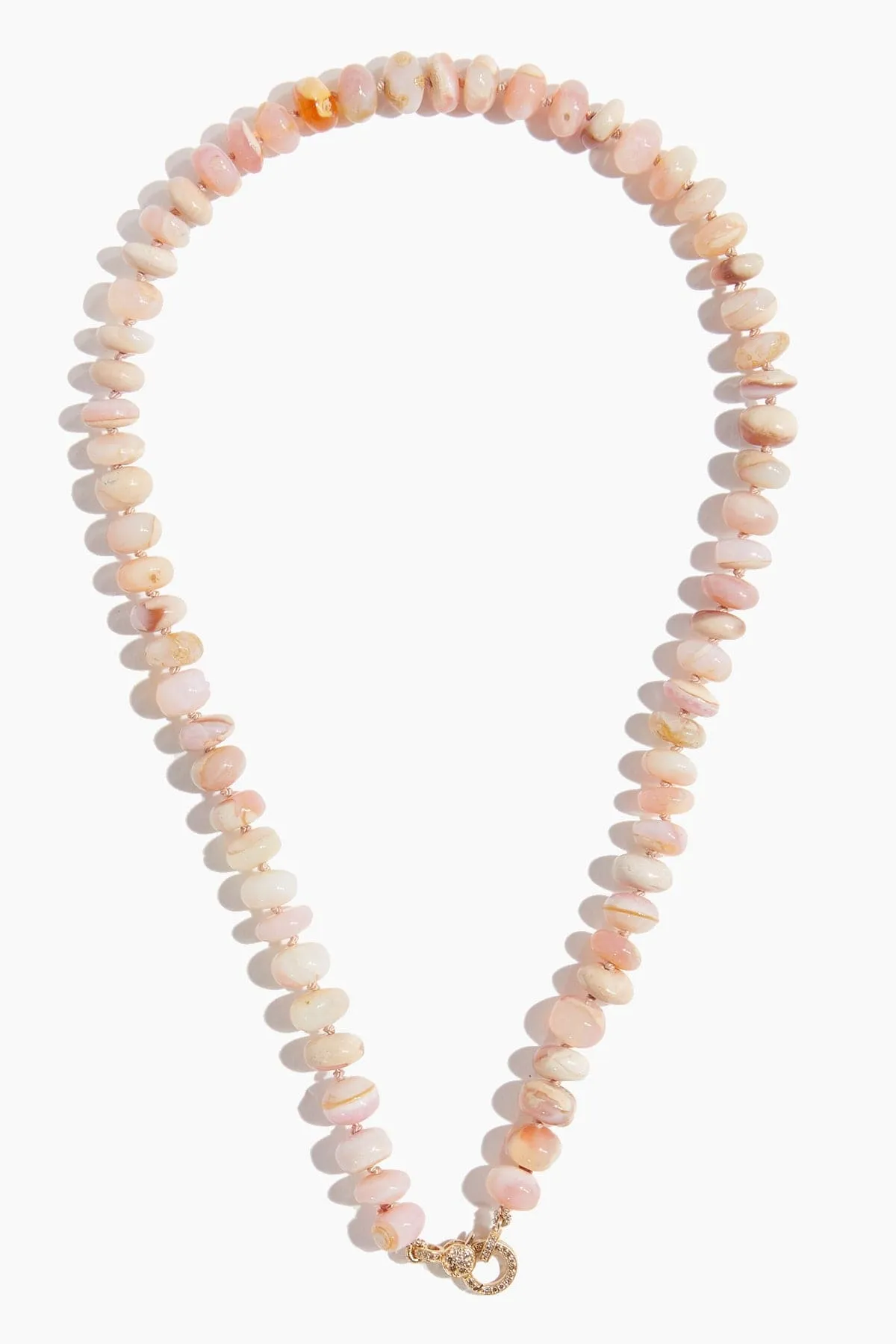 Pink Opal Knotted Chain with Pave Clasp in 14k Yellow Gold