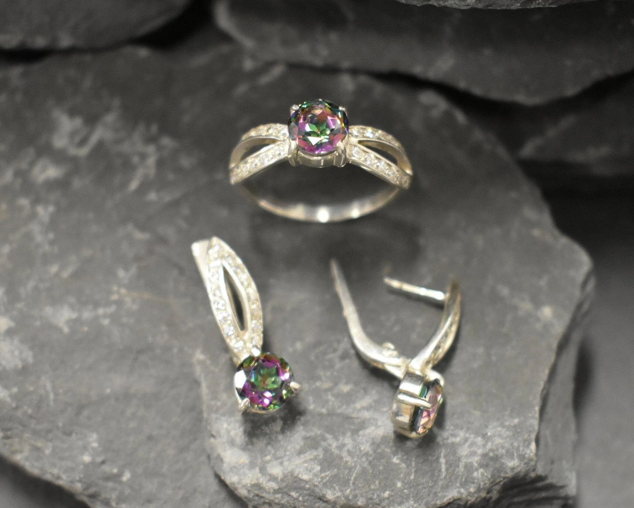 Purple Topaz Earrings - Genuine Mystic Topaz - Vintage Drop Earrings