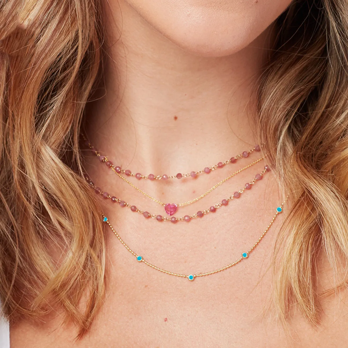 Quintet Birthstone Layering Necklace - Rose Gold