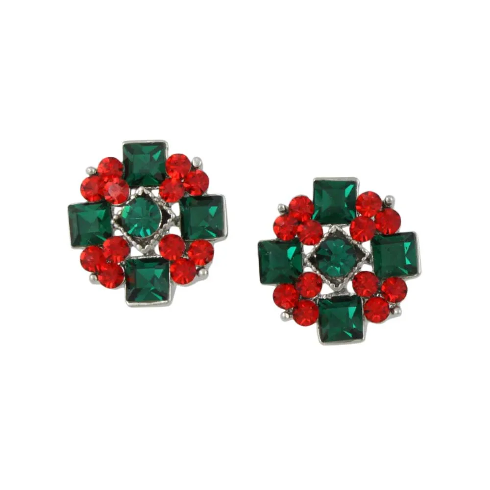 Red and Green Crystal Christmas Pierced Earring - XE608