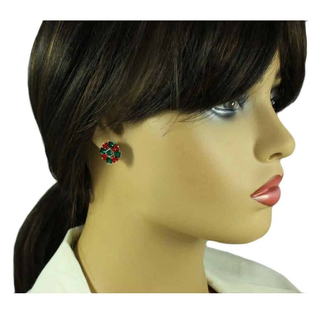 Red and Green Crystal Christmas Pierced Earring - XE608