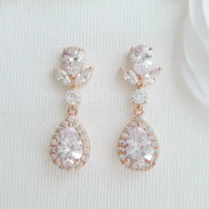 Rose Gold Drop Wedding Earrings-Emma