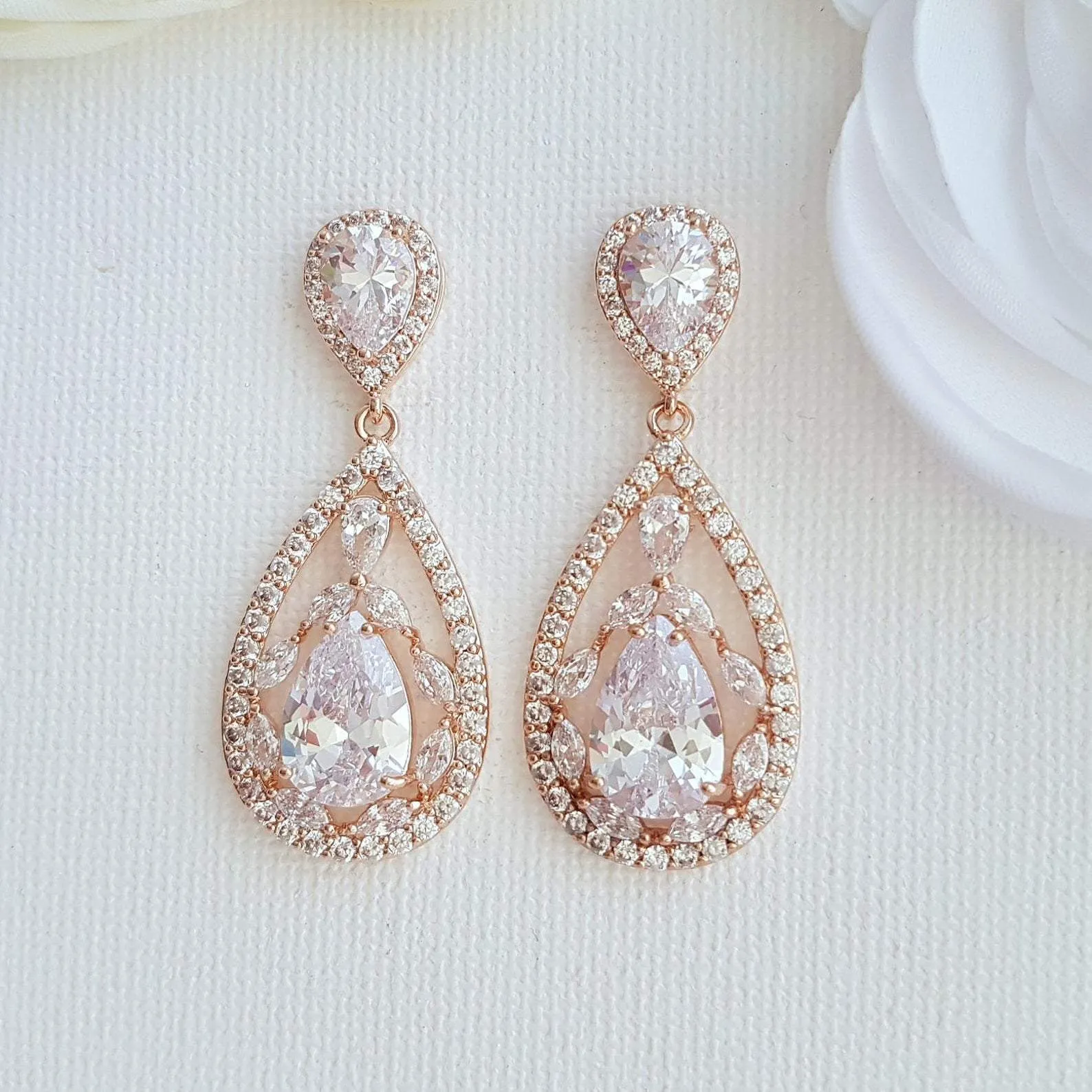 Rose gold Plated Drop Earrings for Brides-Esther