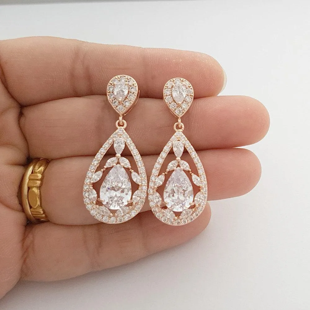 Rose gold Plated Drop Earrings for Brides-Esther