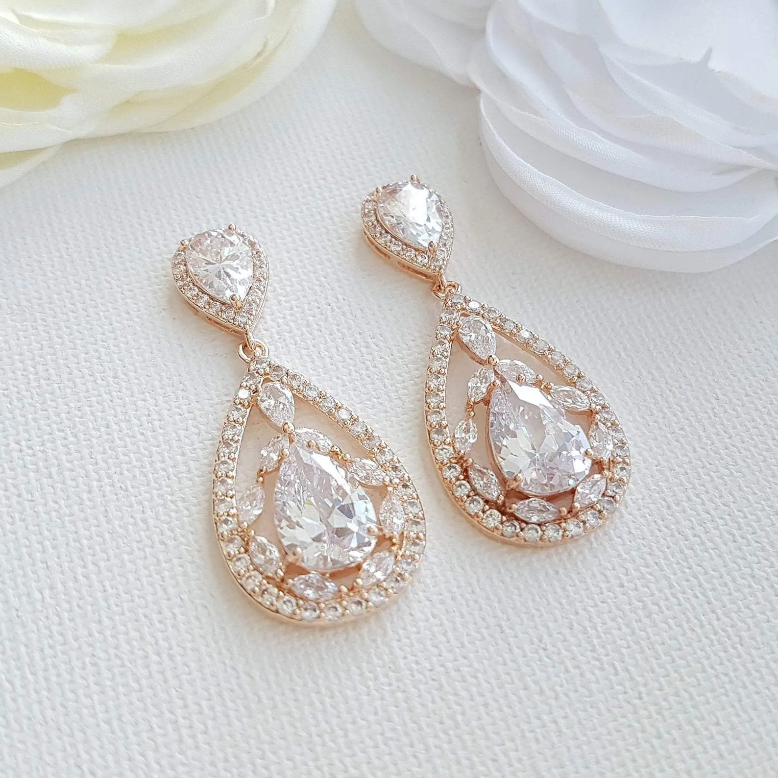 Rose gold Plated Drop Earrings for Brides-Esther