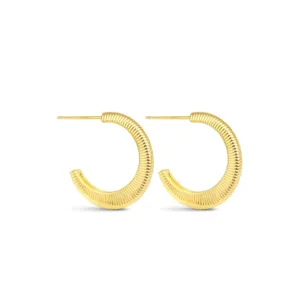 Scarlet Ribbed Crescent Gold Hoop