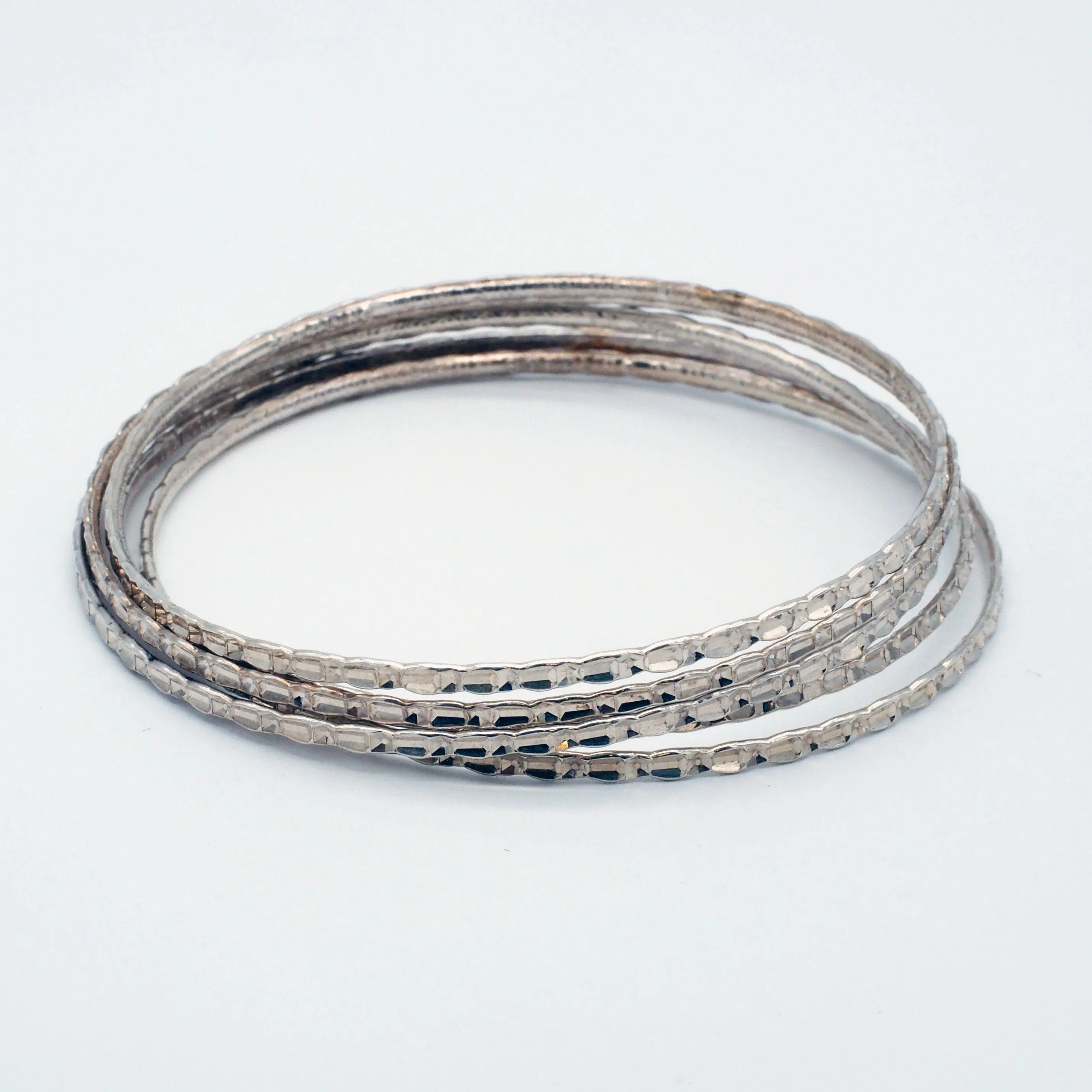 Set of 5 Sterling Silver Textured Bangle Bracelets