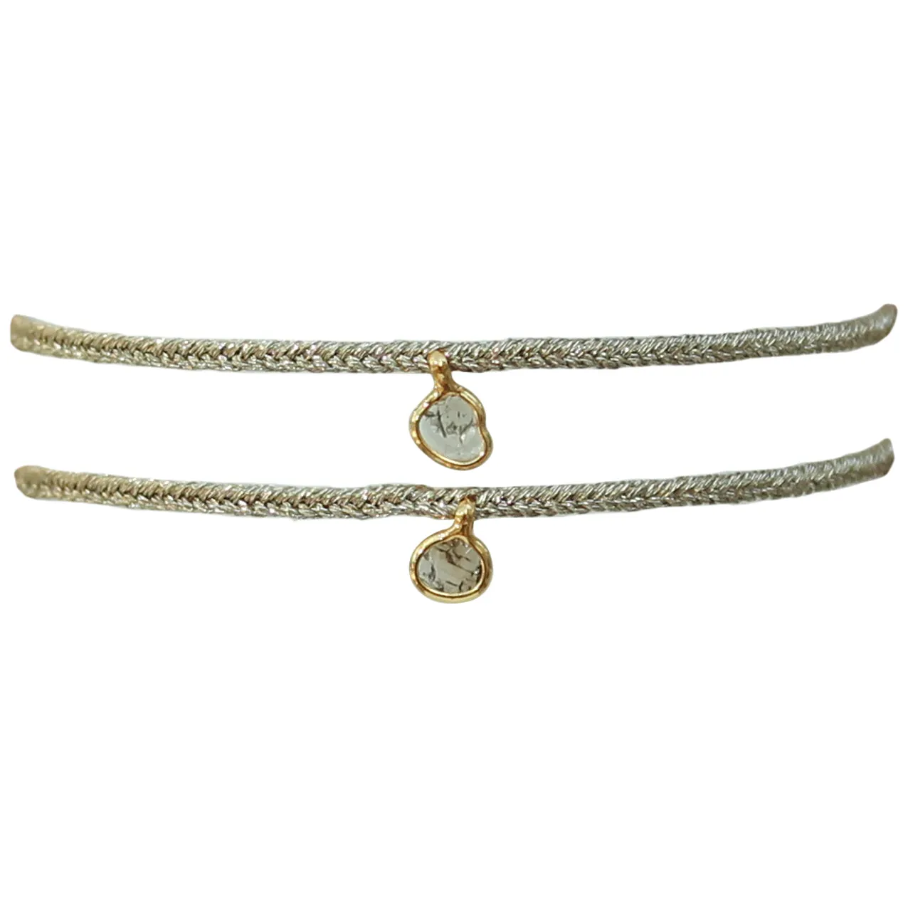 SET OF TWO HANDMADE FRIENDSHIP BRACELETS FEATURING A DIAMOND CHARM