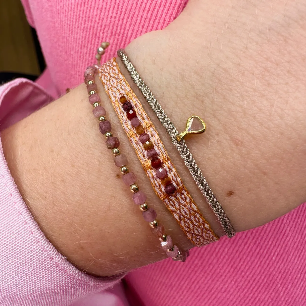 SET OF TWO HANDMADE FRIENDSHIP BRACELETS FEATURING A DIAMOND CHARM