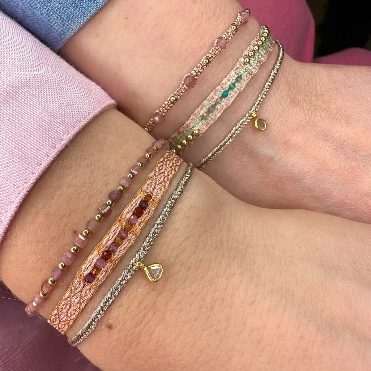 SET OF TWO HANDMADE FRIENDSHIP BRACELETS FEATURING A DIAMOND CHARM