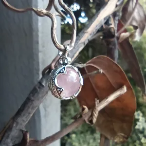 Small Silver Gotland Rose Quartz Ball Pendant