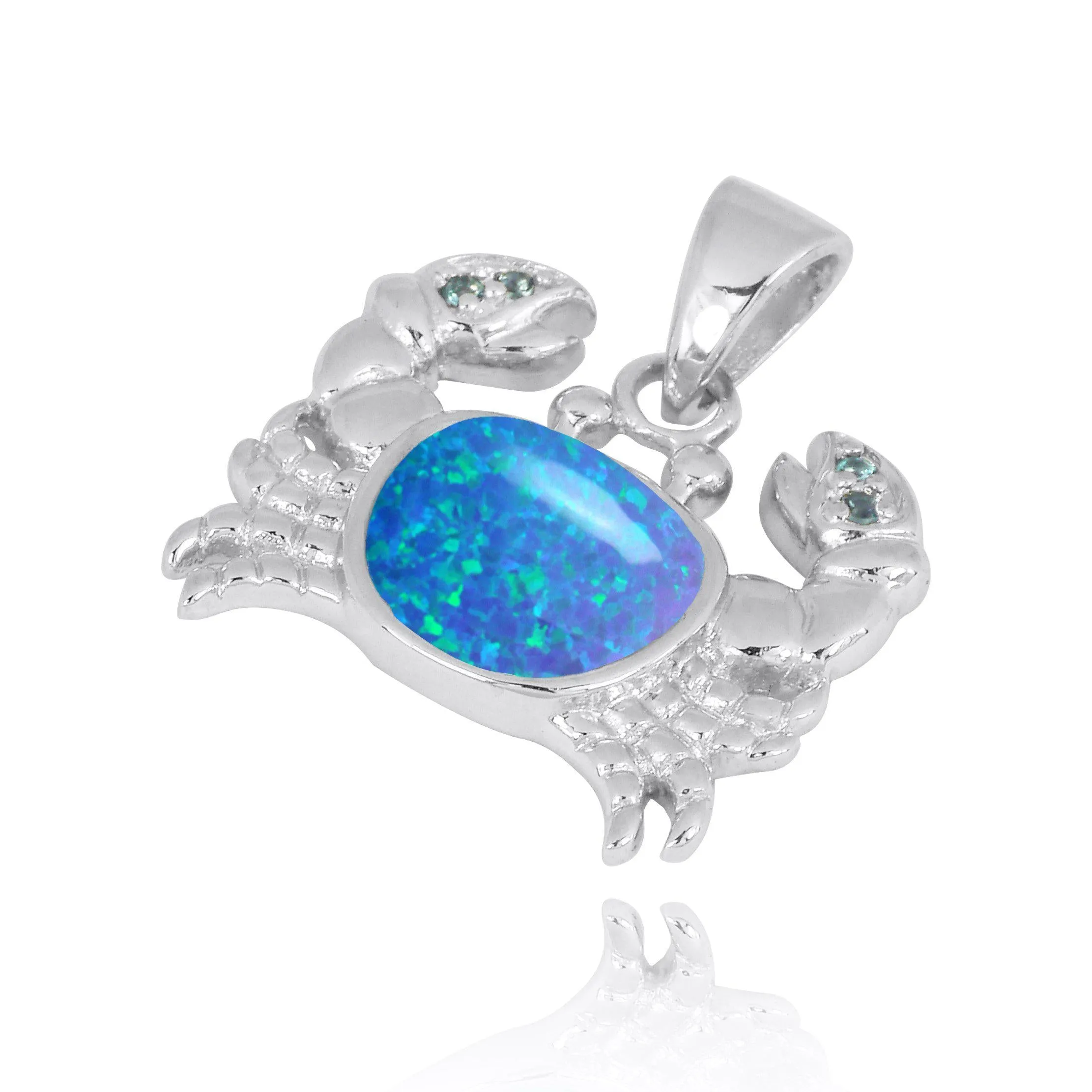 Sterling Silver Crab Pendant Necklace with Blue Opal and London Blue Topaz