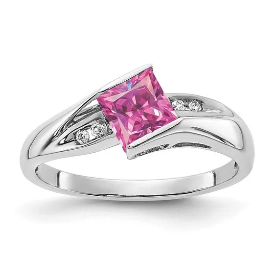 Sterling Silver Cushion Cut Gemstone and Channel Diamond Rings