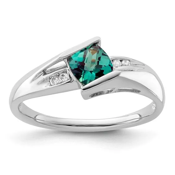 Sterling Silver Cushion Cut Gemstone and Channel Diamond Rings