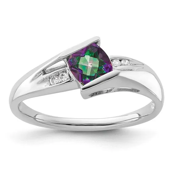 Sterling Silver Cushion Cut Gemstone and Channel Diamond Rings