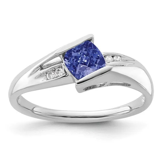 Sterling Silver Cushion Cut Gemstone and Channel Diamond Rings