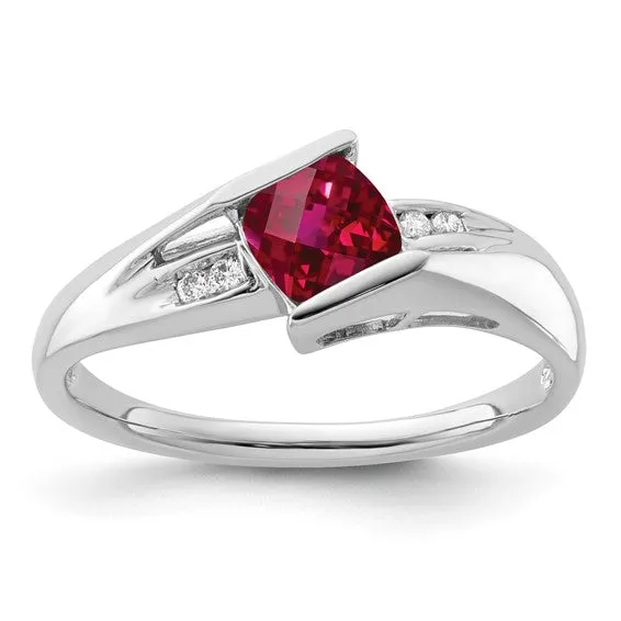 Sterling Silver Cushion Cut Gemstone and Channel Diamond Rings