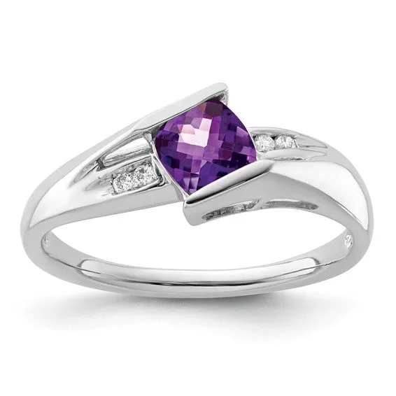 Sterling Silver Cushion Cut Gemstone and Channel Diamond Rings