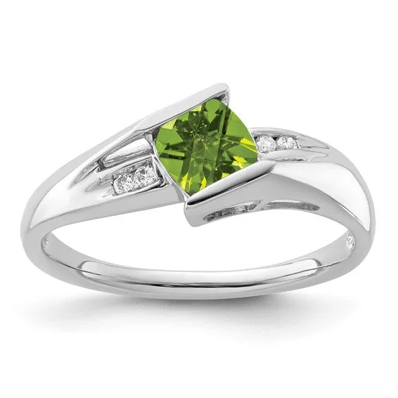 Sterling Silver Cushion Cut Gemstone and Channel Diamond Rings