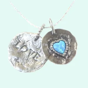 Sterling Silver Necklace Heart Love Pendant for woman with blue opal